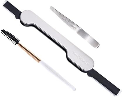 TWEEZERMAN Set de cuidado facial y de cejas (pinzas, afeitadora de vello facial y cepillo de cejas, kit de cuidado facial y de cejas), plateado