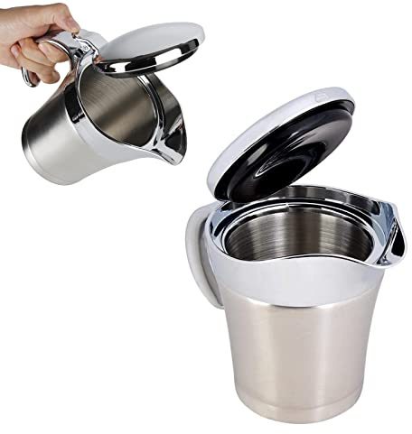 Edelstahl Sauciere Thermo Sauciere mit Deckel&Griff, Doppelt Isoliert Soßenkanne Saucenbecher Soßenschüssel, Küche Backen Saucenkrug zum Servieren (450ML)