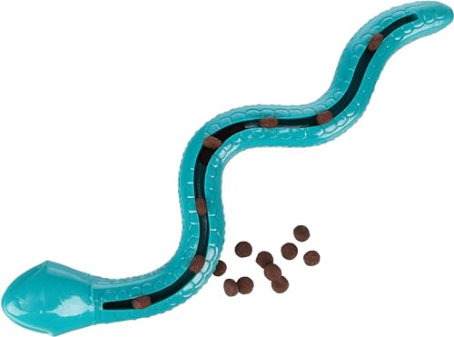 Flamingo Sneaky Snake – Snackspielzeug für Hunde – Türkis – 42 × 10,5 × 5 cm – Aus TPR mit Squeaker – Befüllbar für interaktives Spiel