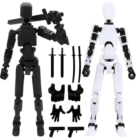 Titan 13 Action Figure, 2Pcs T13 Figure 3D Printed Lucky 13 Model Toy PVC Multi-Jointed Movable Robot Figure Desktop Decoration for Kid Adult Gift(Black, White)