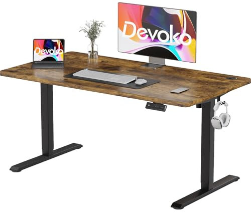Devoko 120 x 60 cm, höhenverstellbarer Schreibtisch, elektrischer Schreibtisch mit komplettem Desktop, Höhe verstellbar 73 – 118 cm, 2 Speicherhöhen, Büroschreibtisch, Kollisionsschutz (Vintage Braun)