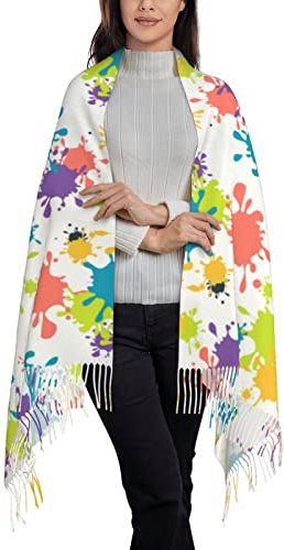 Frauen Schal Lustiges Farbtropfen-Spritzer-Buntes Muster Winterschal Weiche Schal Damen Kuschelige Winter Stola Damen Winterschal