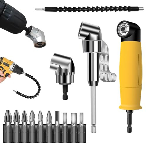 14 Stück Winkelschrauber Aufsatz Set, 105° Winkelschrauber Vorsatz Adapter mit Bohrer Verlängerung, Stecknussadapter Akkuschrauber, Winkelaufsatz für Akkuschrauber für Bauarbeiter