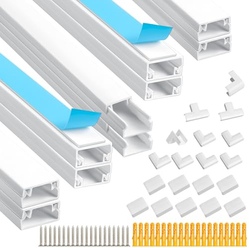 Romon Kabelkanal Weiß Selbstklebend, 10 Stück Kabelschacht Kabelkanal Ecke Aussenbereich mit Schaumstoffband bereit, 0.4m*20mm*10mm Kabelkanäle Montage an der Wand für Kabelmanagement, Kabelführung