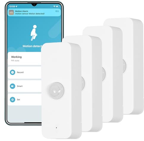 MOES WiFi Bewegungsmelder – Kabelloser Bewegungssensor für Smart Home Sicherheit, Keine Hub-Erforderlich, Kompatibel mit Smart Life/Tuya APP,Alexa, 4 Stück