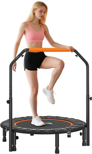 HOMCOM Trampoline de fitness 102 cm, Mini-trampoline pliable avec poignée de maintien réglable en hauteur sur quatre positions, rebond de fitness pour adultes, jusqu'à 100 kg, noir