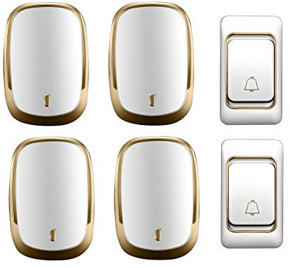 Sonnette sans fil étanche IP44 pour la maison ultra longue distance, 2 boutons + 4 récepteurs, 36 sonneries, 4 niveaux de volume,