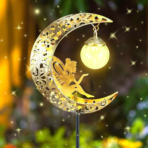 Luci Solari da Giardino,Luci Decorative per Esterni con Sfera di Vetro a Led Luce,Luna Lampada Solare,Lampada Solare da Giardino da Esterno Fata dei Fiori,per Giardino,Prato,Terrazza