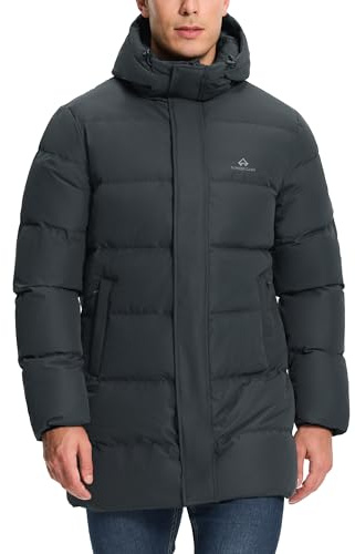 Pioneer Camp Veste en duvet longue pour homme, chaude, coupe-vent et imperméable, veste de transition, doublée épaisse, veste d'hiver avec poches, parka avec capuche, veste de puffer pour l'extérieur