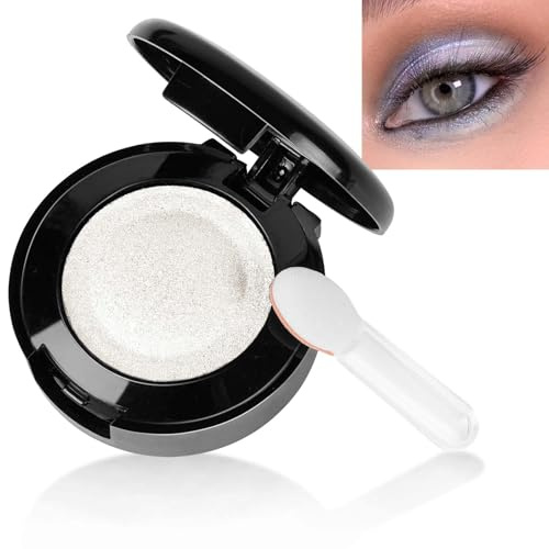 LOPHE Sombra de Ojos Monocromática, 1,5g Sombra de Ojos Profesional en Polvo, Larga Duración, Sombras Ojos con Brillo, Alta Pigmentación, Doble Capa, Incluye Espejo y Aplicador (Blanco)