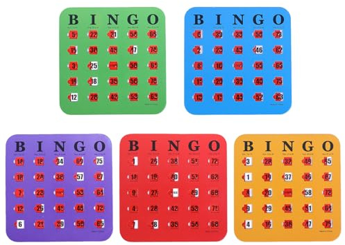 Bingo Cards Reusable - 5 Pack Reusable Game Boards, Number Sheets | Classic Bingo Game Set with Shutter Slide Winndows, Fun Family Group Activity, Party Travel Supplies, Home Office Entertainment