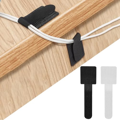 Kabelmanagement Schreibtisch, 30 Stück Klett Kabelbinder Schwarz und Weiß, Kabelhalter Selbstklebend Kabel Organizer für Schreibtisch, Zuhause, Büro, TV, PC, Laptop Kabelorganizer