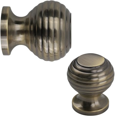 keypak 10 Pack Antique Brass Beehive Cabinet Door Knobs 36mm Wide | Vintage Furniture Handles for Cupboards, Drawers & Doors