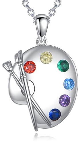 ONEFINITY Paint Palette Necklace 925 Sterling Silver Artist Paint Brush Pendant Artist Jewelry Gifts for Women