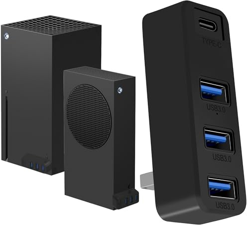 Joso 3.0 USB Hub for Xbox Series X & S, 4-Port USB Expander with Type-C, Compatible with Xbox Series X/S Accessories External Hard Drives, Keyboard, Mouse - Black