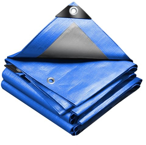 VOUNOT® Telo Impermeabile Esterno 4x8m, Telone Occhiellato Impermeabile Rinforzato PE 240 g/m², Telo Protettivo Multiuso per Barche, Legno, Piscina, Mobili da giardino, Auto, Blu-Argento