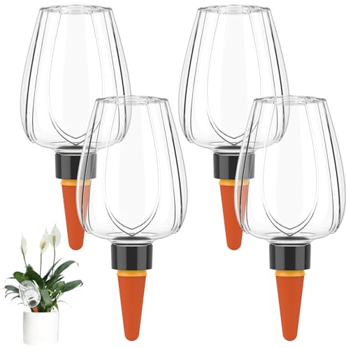 4Pcs Plant Watering Globes 350ml/11.8oz Clear Plastic Self Watering Planter Insert Slow Release Control Water Dripper Gardening Gifts for Indoor & Outdoor Plants, Easy to Use and Maintain