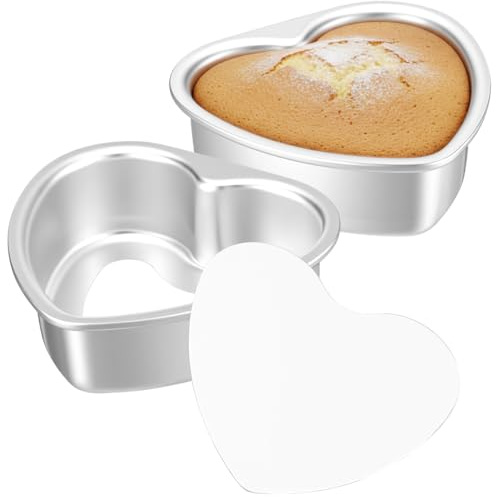 NOLITOY 2Pcs Heart Cake Tin: 4 inch Aluminum Alloy Baking Tins for Cheesecake - Small Heart Shaped Cake Mold for Valentines Day Kitchen Accessories - Silver