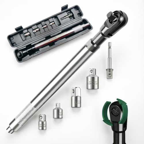 ZX TROLES 1/2 Offset Extension Wrench for Electric Drill with Versatile 1/2, 3/8, 1/4 Square Drive Adapters Heavy-Duty Impact Ratchet Extender, Torque Wrench for Tight Spaces