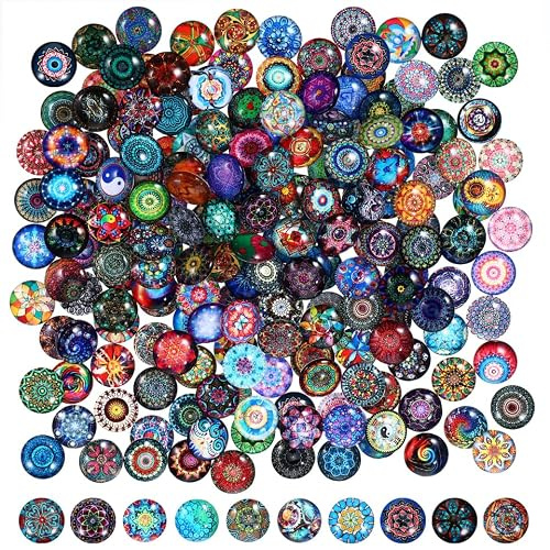 SHINEOFI 200pcs 14mm Mixed Round Mosaic Tiles for Crafts Glass Pieces for DIY Jewelry Making and Home Decoration