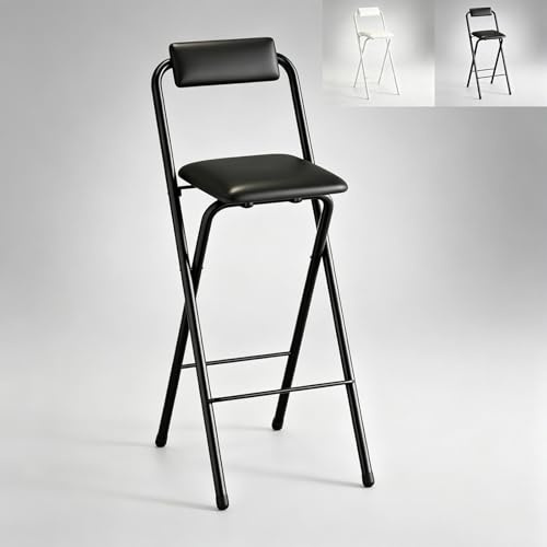 Sgabello pieghevole, sgabelli bar,sgabello alto pieghevole con gambe spesse in acciaio al carbonio,elevata capacità di carico e facile trasporto,adatto per campeggio e cucine domestiche(Black,80cm)