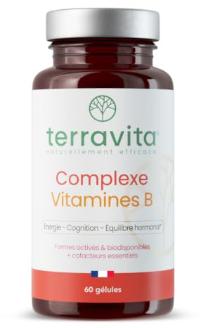 Complexe Vitamines B + Inositol | 100% des AR en 1 Gélule | Formes Biodisponibles B1, B2, B3, B5, B6, B8 (Biotine), B9 (Acide Folique), B12 + Cofacteurs | 60 Gélules Vegan | Made in France | Terravita