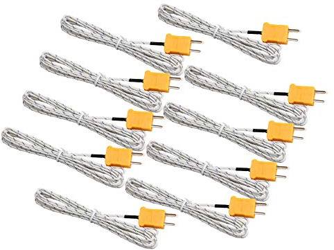 CNBTR Metal 2 Meter K-Type Measuring Thermocouple Probe Sensors with K Type Mini Connector Set of 10