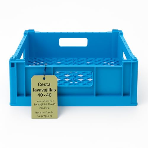 CubetasGastronorm ® Cesta Lavavajillas 40x40 Polipropileno 2115116 Industrial Azul Carga Frontal Base Perforada Platos y Vasos Compatible Universal Resistente a Alta Temperatura Repuesto Hostelería