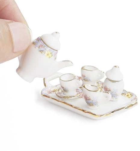 Odoria 1/12 Miniatur Teeservice Porzellan Geschirr 8 Stück Puppenhaus Zubehör