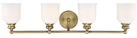 Savoy House 8-6836-4-322 Melrose Traditional Mid-Century Modern Vintage White Opal Etched Glass Bathroom Vanity Wall Light, 4-Light 240 Total Watts, 8 H x 34 W, Warm Brass