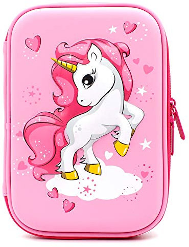 Federmappe mit fliegendem Einhorn, geprägt, niedliches Hardtop, große Schulbedarfsbox mit Fächern – Mädchen Kinder Schreibwaren Stifttasche (Hellrosa)