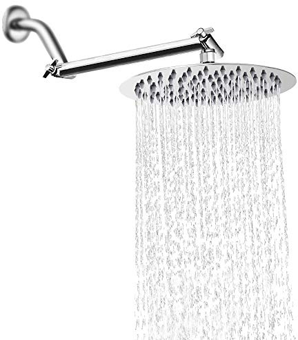 NearMoon Rain Shower Head with 11'' Adjustable Arm, High Pressure Stainless Steel Rainfall Shower, Ultra-Thin Design - Pressure Boosting (10 Inch, Chrome)