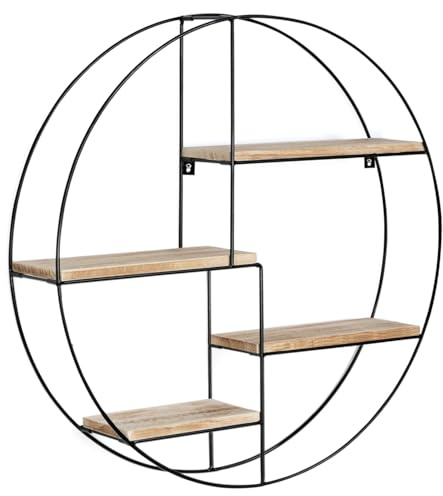 IDMarket - Rundes Wandregal Lily mit 4 Ebenen aus Holz und Metall im Industriedesign