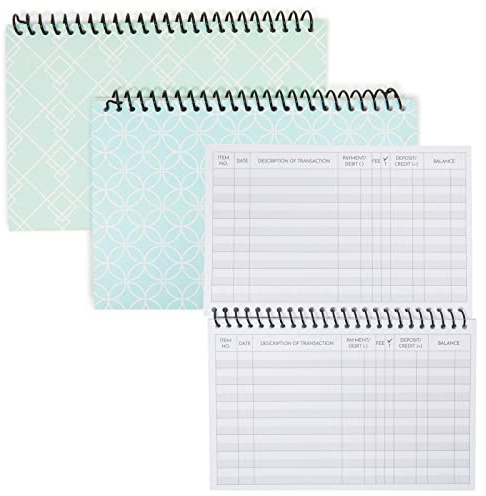 Okuna Outpost Checkbook Register Notebook - Pack of 2 Spiral-Bound Check Register - Money Ledger Book for Personal Checks - Bookkeeping Ledger Organizer - Light Green, 9 x 6 in, 50 Sheets Each