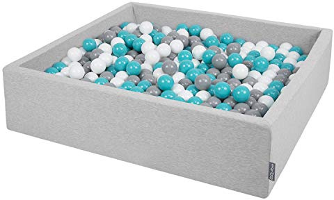 KiddyMoon Großes Bällebad Quadrat 120 x 120 x 30 cm mit 1000 Bällen 7 cm Weiches und Sicheres Spielzeug Ballgrube Abnehmbarer Bezug Waschbar