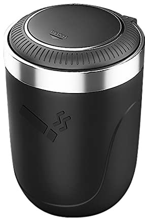 Auto Aschenbecher, LYCXAMES Tragbarer Edelstahl Fahrzeug Rauchfreien Aschenbecher Zigarette mit Deckel & LED Beleuchtet für Autos Vans Outdoor Camping, Schwarz