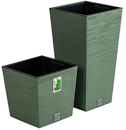 PAFEN Macetas con inserto 2 en 1 – Altura: 55 cm, 29 cm – Macetas de inspiración natural alta y baja composición de macetas, macetero, color verde
