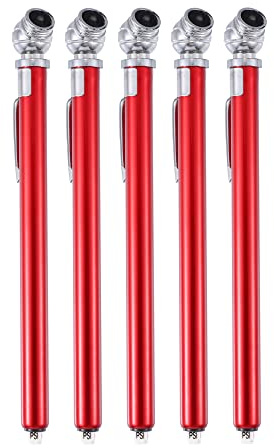 X AUTOHAUX 5pcs 10-100PSI Dual Head Stainless Steel Truck Pen Tyre Tire Air Pressure Gauge Grip Air Gauge for Bike ATV Car SUV Large Vehicle Tester Red