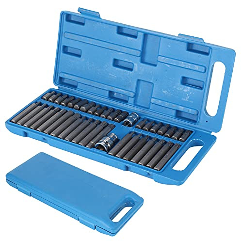Bitsatz Vielzahn 40 Stück Inbus Nuss Satz Torx Bit Set mit 1/2 Zoll 3/8 Zoll Laufwerksadapter Sechskantschlüssel und Spline Bit Set mit Toolbox