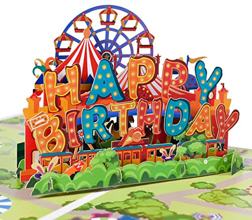 GREETING ART Happy Birthday Karte, 3D Pop-up Geburtstagskarte mit Karnevals,Geburtstagsgrusskarte mit Umschlag fuer Kinder, Frauen,Mama,Papa, Frau, Mann