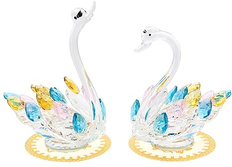 Gearific Crystal Couple Swan Figurine Home Dekoration, Handgemachtes Liebespaar Schwan Statue Ornament, Crystal Crafts Briefbeschwerer Sammlerstück (Pink, Blue)