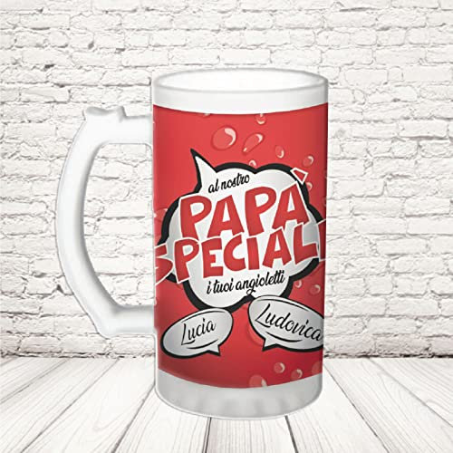 Generico Boccale birra bicchiere 600 ml vetro satinato o ceramica ” AL NOSTRO PAPA’ SPECIALE CON NOME “ personalizzato idea regalo festa del papà