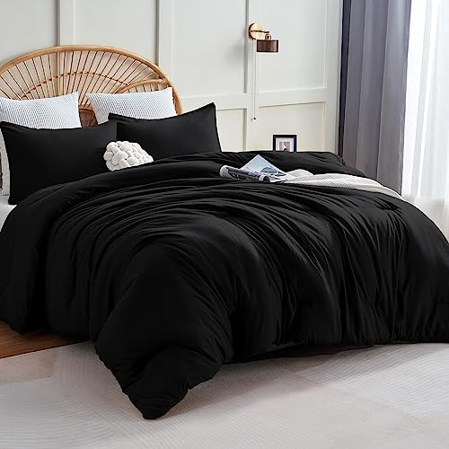 CozyLux King Size Comforter Set Black, 3 Pieces Solid Comforters King Size Breathable Quilted Style Bedding Set, Luxury Soft Microfiber Down Alternative Comforter Bed Set (1 Comforter & 2 Pillowcases)