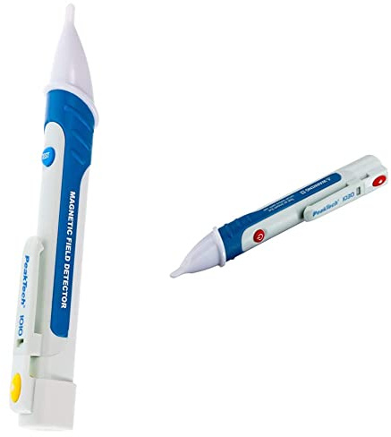 PeakTech Magnetfeldprüfer/Magnetfeld Detektor/Magnet Tester mit Taschenlampe PeakTech 1010, blau Weiß & Peak Tech P 1030 – Kontaktloser AC Spannungsprüfer mit LED Lampe, 50 – 1000 V AC Betriebsbereich