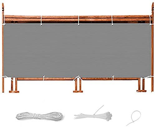 Balkon Sichtschutz 65 x 300 cm UV-Schutz 100% Privatsphäre Balkonbespannung Sichtschutz mit Ösen und Kabelbinder für Gartenzaun Balkonzaun, Grau