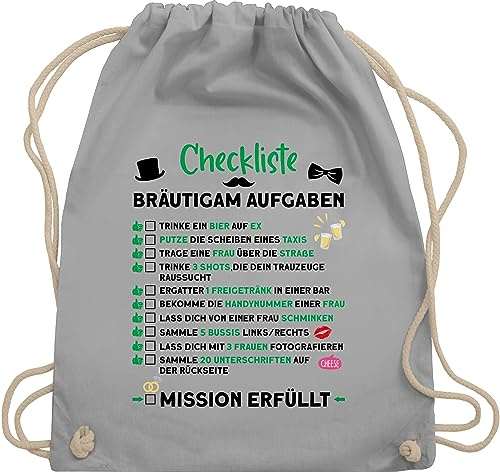 Shirtracer Turnbeutel Rucksack - Junggesellenabschied Männer - Checkliste Bräutigam Aufgaben JGA - Unisize - Hellgrau - checklist polter rucksäcke jungesellenabschied mann turnsackerl tasche outfit