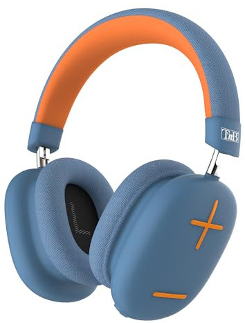 T'NB Cuffie senza fili Circumaurale, comode e comprendenti, con connessione Bluetooth, audio stereo con microfono incorporato, autonomia fino a 50 ore – blu e arancione