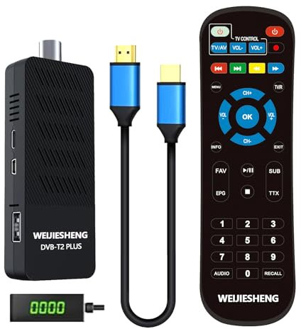 Decoder Digitale Terrestre 2025, Decoder DVB-T2, HD 1080P H.265 HEVC Principale 10-bit,Supporto-HDMI, AV,Ethernet,USB WiFi,DLNA,PVR,Multimedia [Telecomando 2 in 1 con controllo TV]
