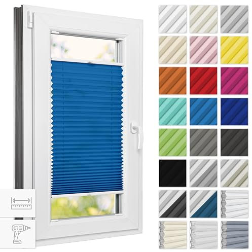 Estika Plissee mit Bohren 80 cm x 120 cm - Blau - Rollos für Fenster, Jalousien Fenster für innen, Raffrollo, Fenster plissee