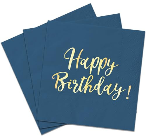 40Stück Servietten Geburtstag Happy Birthday Dunkelblau Geburtstagsservietten Einweg Papierservietten Napkins 33x33cm für Junge Mädchen Mann Frau Geburtstag Party Deko